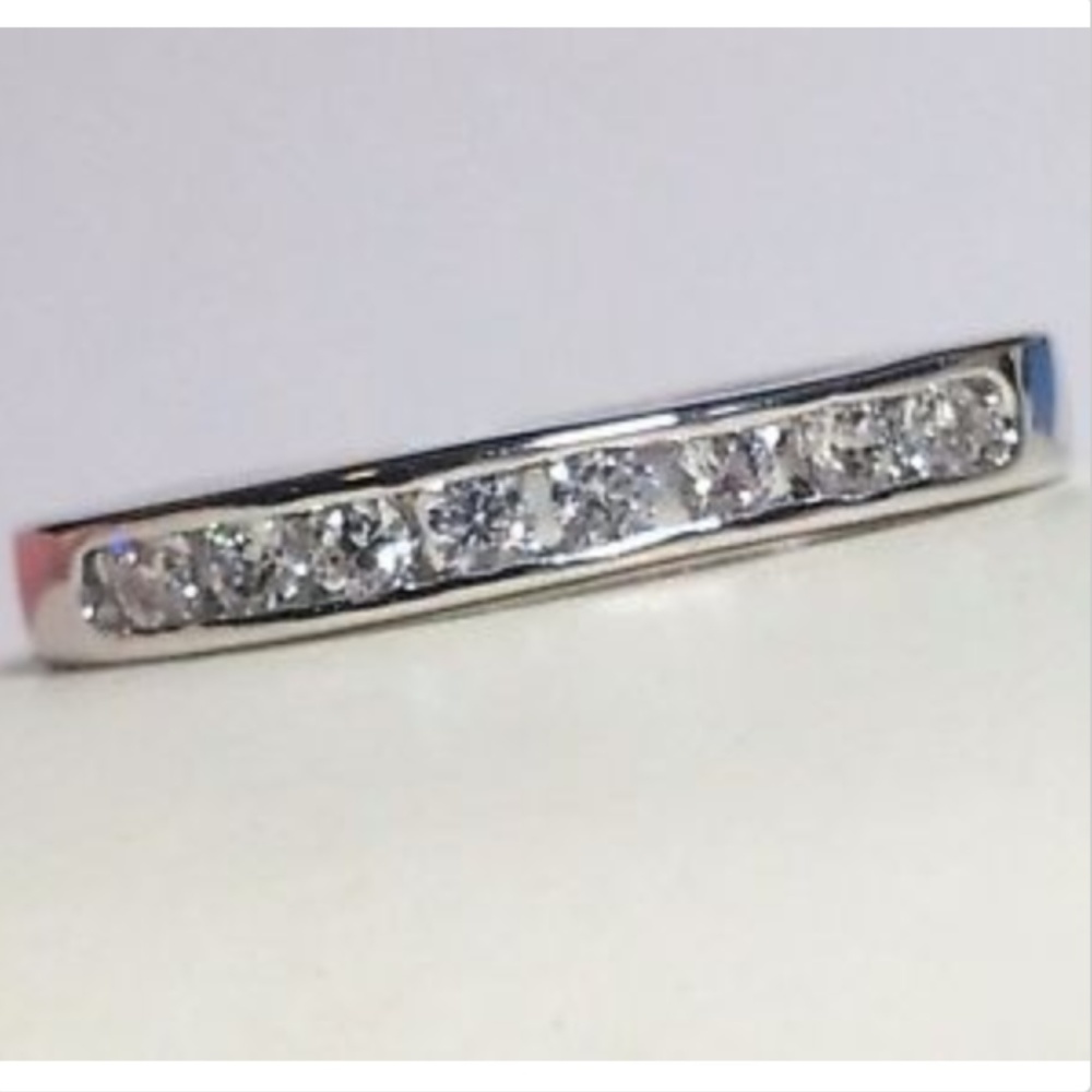 Silver Rhodium Anniversary Ring Eternity Size 10 - Picture 2 of 8